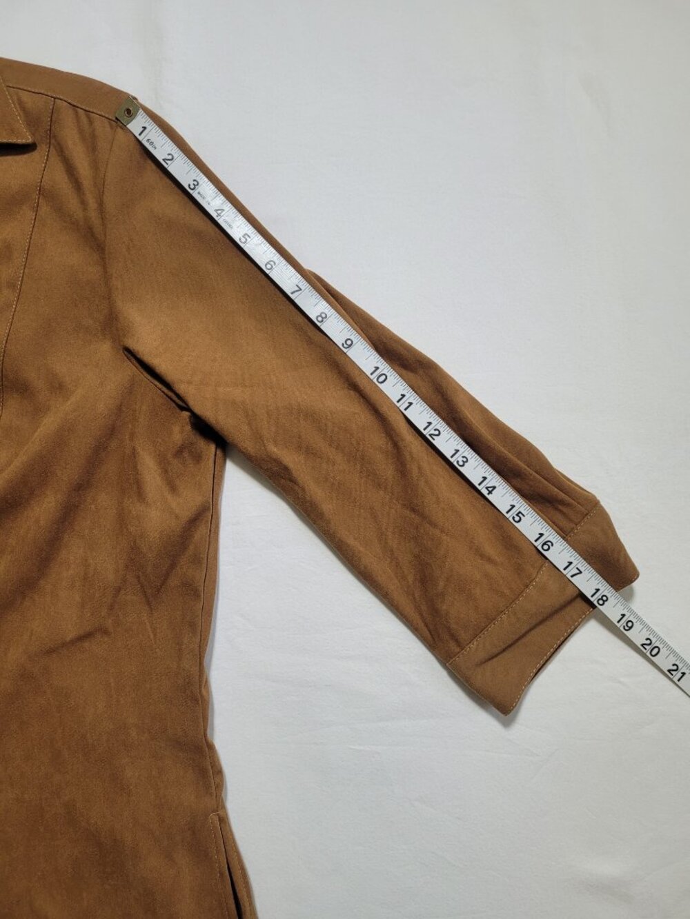 Coldwater Creek Faux Suede Zip Up Lightweight Jacket Camel Brown Large Preppy - Picture 10 of 11